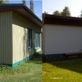 Ennen ja jälkeen -kuva maalatusta talosta